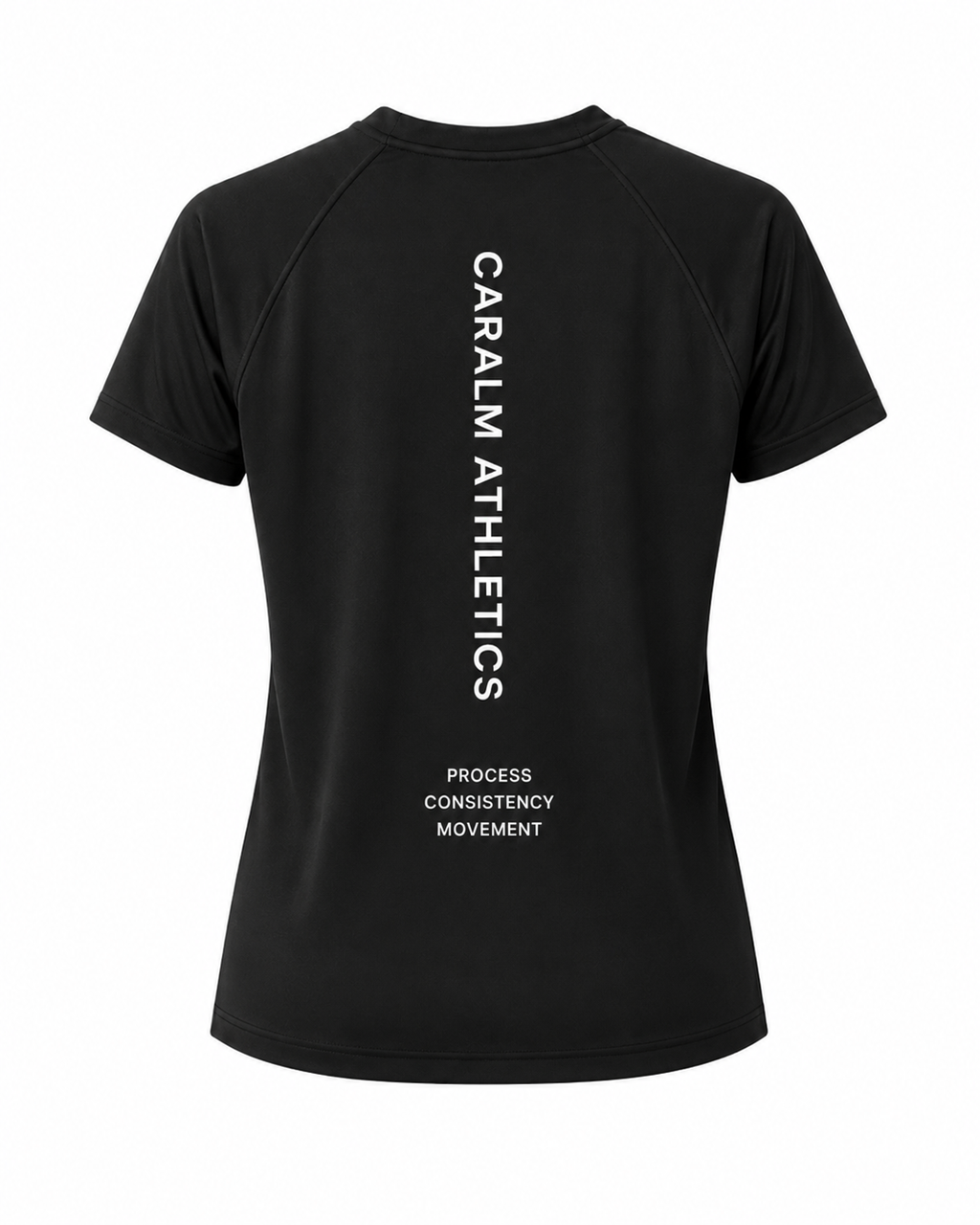 CARALM Athletics Performance Tee Women espalda con tipografía vertical