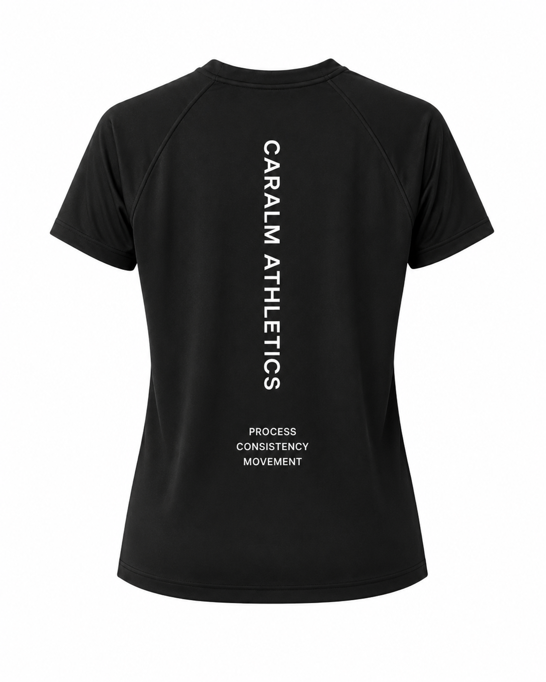 CARALM Athletics Performance Tee Women espalda con tipografía vertical
