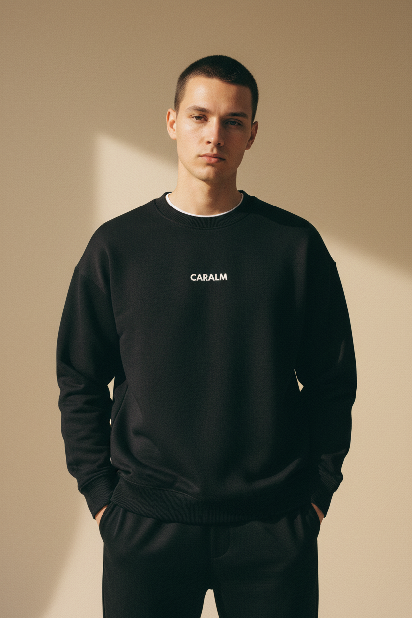 Black Crewneck Front CARALM